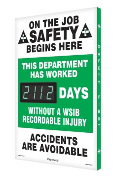 Digi-Day® 3 Electronic Scoreboards: On The Job Safety Begins Here - This Department Has Worked _ Days Without A WSIB Recordable Injury