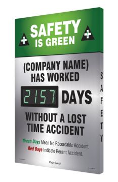 Semi-Custom Digi-Day® 3 Electronic Scoreboards: Safety Is Green (Name Here) Has Worked ___ Days Without A Lost Time Accident