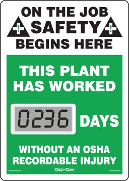 Motivation Product, Legend: ON THE JOB SAFETY BEGINS HERE THIS PLANT HAS WORKED #### DAYS WITHOUT AN OSHA RECORDABLE INJURY