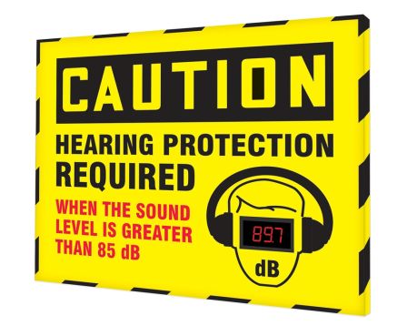 OSHA Caution Industrial Decibel Safety Sign: Hearing Protection Required When The Sound Level Is Greater Than 85 db