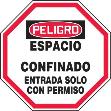 Spanish OSHA Danger Flanged Pipe Barrier Kit: Espacio - Confinado - Entrada Solo Con Permiso