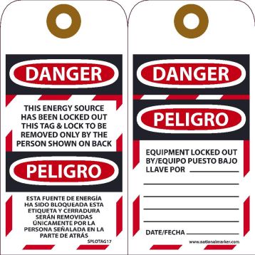 DANGER ENERGY SOURCE HAS BEEN LOCKED OUT BILINGUAL TAG