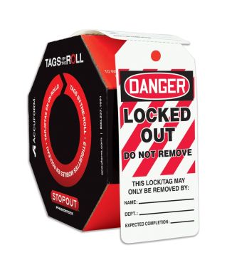 Safety Tag, Header: DANGER, Legend: DANGER LOCKED OUT DO NOT REMOVE