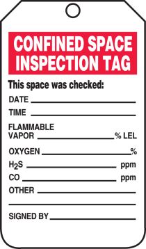 CONFINED SPACE INSPECTION TAG.