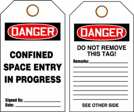 Safety Tag, Header: DANGER, Legend: CONFINED SPACE ENTRY IN PROGRESS