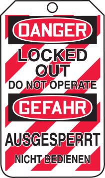 DANGER LOCKED OUT DO NOT OPERATE (LOCK OUT TAG)(English/German)