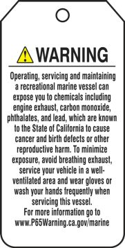 Prop 65 Recreational Vessel Exposure Safety Sign: Cancer And Reproductive Harm