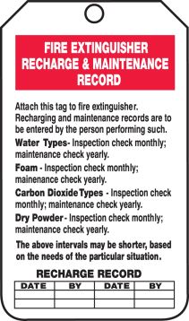 FIRE EXTINGUISHER RECHARGE AND MAINTENANCE RECORD