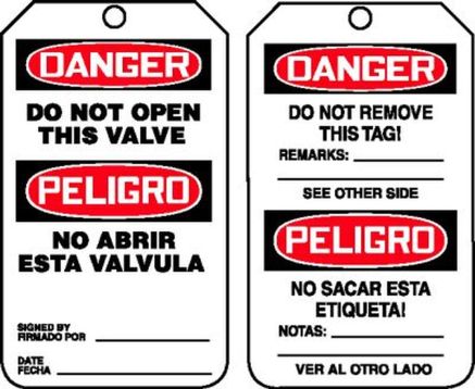 Safety Tag, Header: DANGER, Legend: DO NOT OPEN THIS VALVE