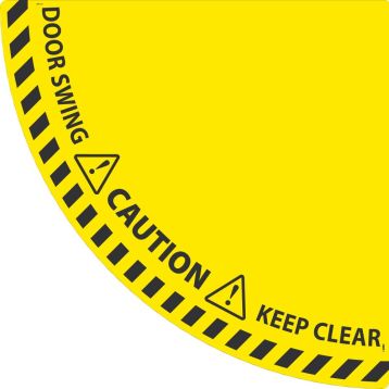 QTR CIRCLE DOOR SWING FLR SIGN: CAUTION