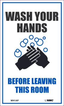 WASH HANDS BEFORE LEAVING ROOM, LABEL