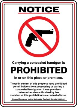 Notice Safety Sign: Carrying A Concealed Handgun Is Prohibited