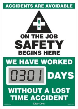 Changeable Face Mini-Digi-Day® Starter Set Electronic Scoreboards: Accidents Are Avoidable - On The Job Safety Begins Here 