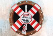 OSHA Danger Flanged Pipe Barrier Kit: Confined Space - Permit Required - For Entry