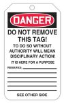Safety Tag, Header: DANGER, Legend: DANGER DO NOT START