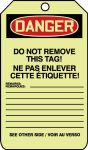 Safety Tag, Header: DANGER, Legend: DANGER DO NOT OPERATE (BILINGUAL FRENCH - NE PAS FAIRE FONCTIONNER)