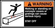WALKING OR STANDING ON CONVEYOR COVERS OR GRATINGS CAN CAUSE SERIOUS INJURY STAY OFF (W/GRAPHIC)