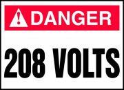 Safety Label, Header: DANGER, Legend: 208 VOLTS