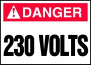 Safety Label, Header: DANGER, Legend: 230 VOLTS