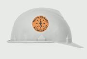 Hard Hat Sticker: Social Distance Maintain 6 FT w/hard hat human & arrows symbol