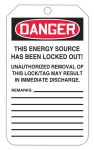 Safety Tag, Header: DANGER, Legend: DANGER LOCKED OUT DO NOT REMOVE