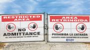 Fence-Wrap™ Mesh Gate Banners: Restricted Area - No Admittance - All Visitors Report To The Front Office