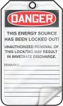 Safety Tag, Header: DANGER, Legend: EQUIPMENT LOCK OUT MY LIFE IS ON THE LINE