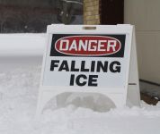 DANGER FALLING ICE / CAUTION ICE WATCH YOUR STEP