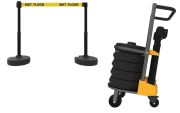 Mobile Banner Stake Stanchion Cart: Yellow Belt