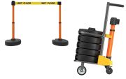 Mobile Banner Stake Stanchion Cart: Yellow Belt