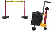Mobile Banner Stake Stanchion Cart: Yellow Belt