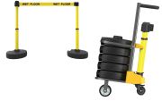 Mobile Banner Stake Stanchion Cart: Yellow Belt