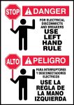 STOP FOR ELECTRICAL DISCONNECTS AND BREAKERS USE LEFT HAND RULE (W/GRAPHIC) (BILINGUAL)