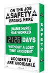 ON THE JOB SAFETY BEGINS HERE / (NAME HERE) HAS WORKED #### DAYS WITHOUT A LOST TIME ACCIDENT / ACCIDENTS ARE AVOIDABLE