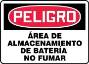 Safety Sign, Header: DANGER, Legend: DANGER BATTERY STORAGE AREA NO SMOKING