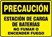Safety Sign, Header: CAUTION, Legend: CAUTION BATTERY CHARGING STATION NO SMOKING OR OPEN FLAMES
