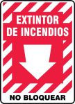 Safety Sign, Legend: FIRE EXTINGUISHER DO NOT BLOCK (W/GRAPHIC) (ARROW)