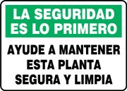 Safety Sign, Header: SAFETY FIRST, Legend: SAFETY FIRST HELP KEEP THIS PLANT SAFE & CLEAN