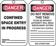 Safety Tag, Header: DANGER, Legend: CONFINED SPACE ENTRY IN PROGRESS
