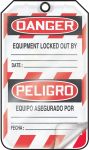 Safety Tag, Header: DANGER, Legend: DANGER EQUIPMENT LOCK-OUT MY LIFE IS ON THE LINE! ...