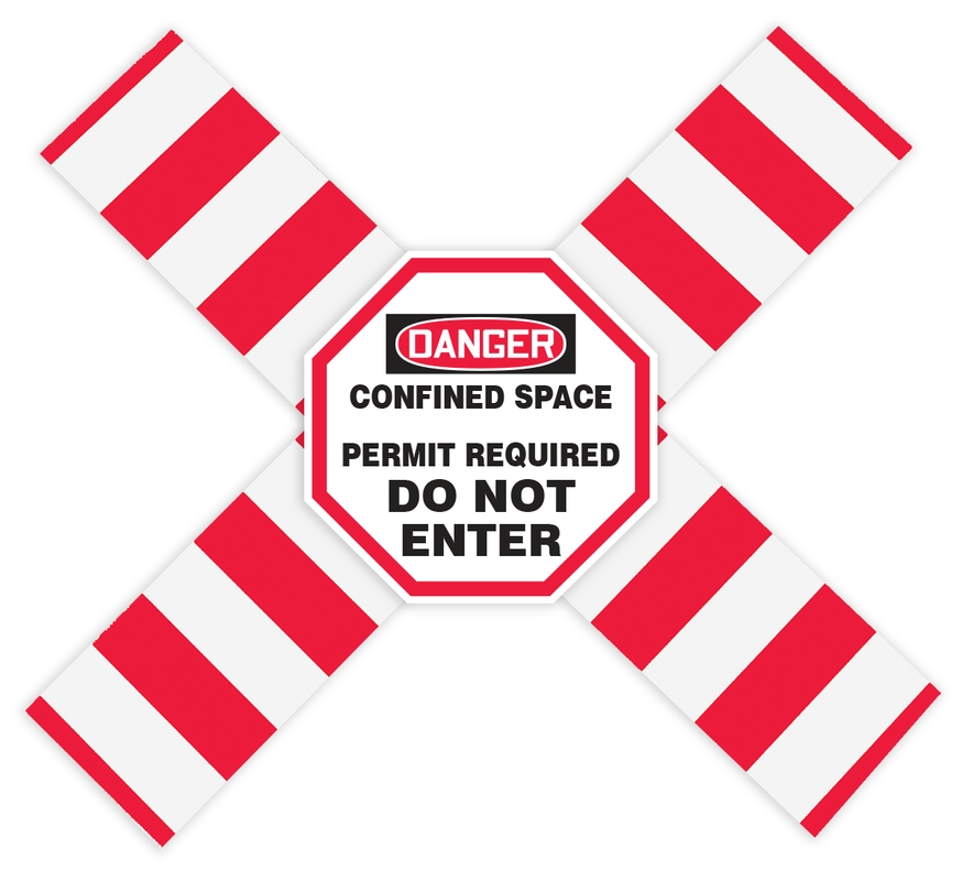 OSHA Danger Flanged Pipe Barrier Kit: Confined Space - Permit Required - Do Not Enter