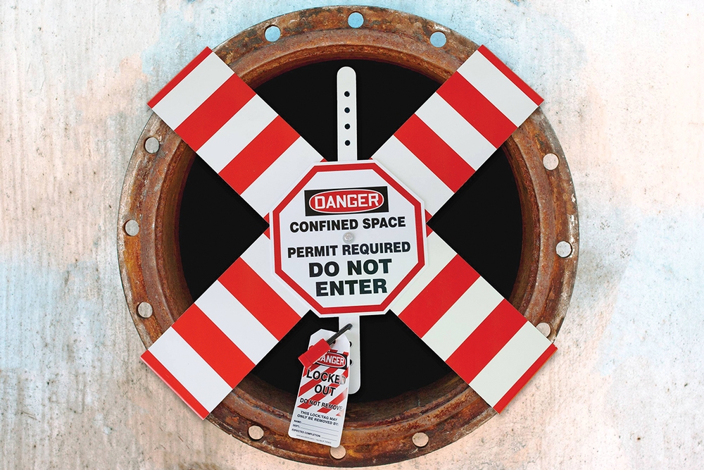 OSHA Danger Flanged Pipe Barrier Kit: Confined Space - Do Not Enter