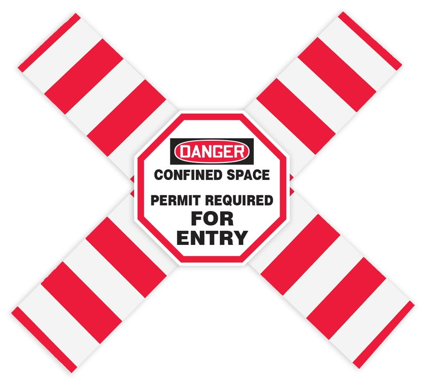 OSHA Danger Flanged Pipe Barrier Kit: Confined Space - Permit Required - For Entry