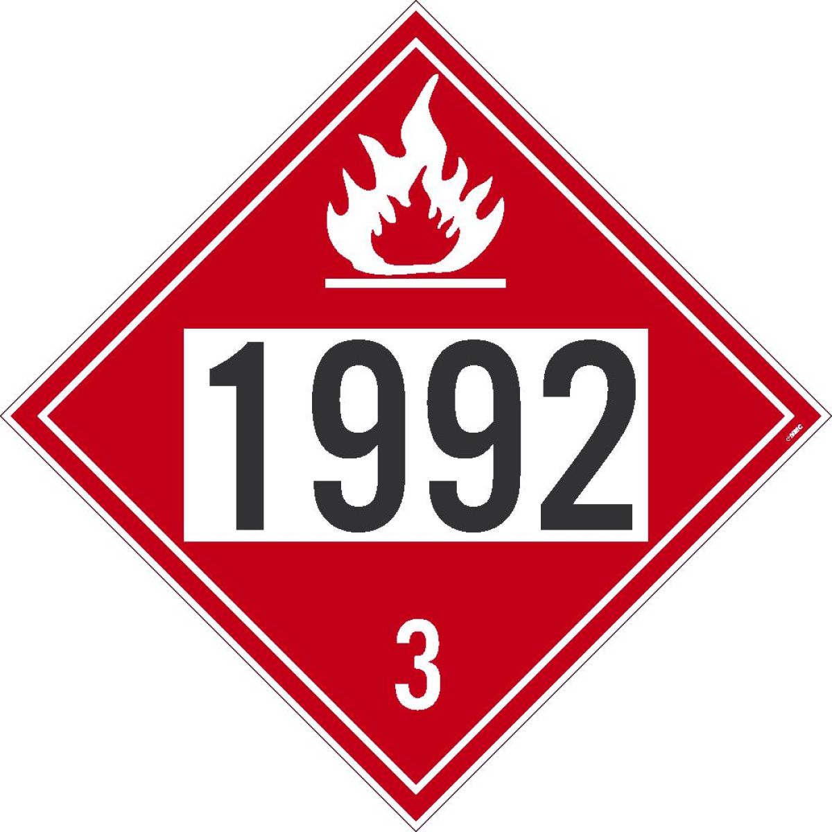 1992 3 FLAMMABLE DOT PLACARD SIGN