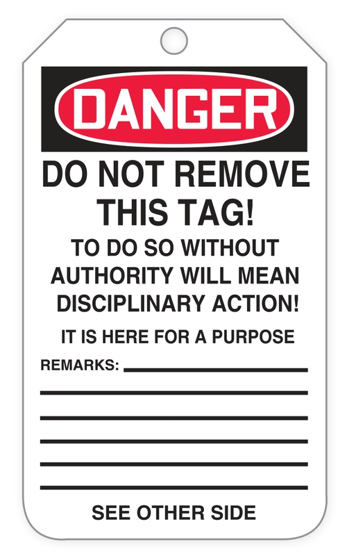 Safety Tag, Header: DANGER, Legend: DANGER DO NOT START