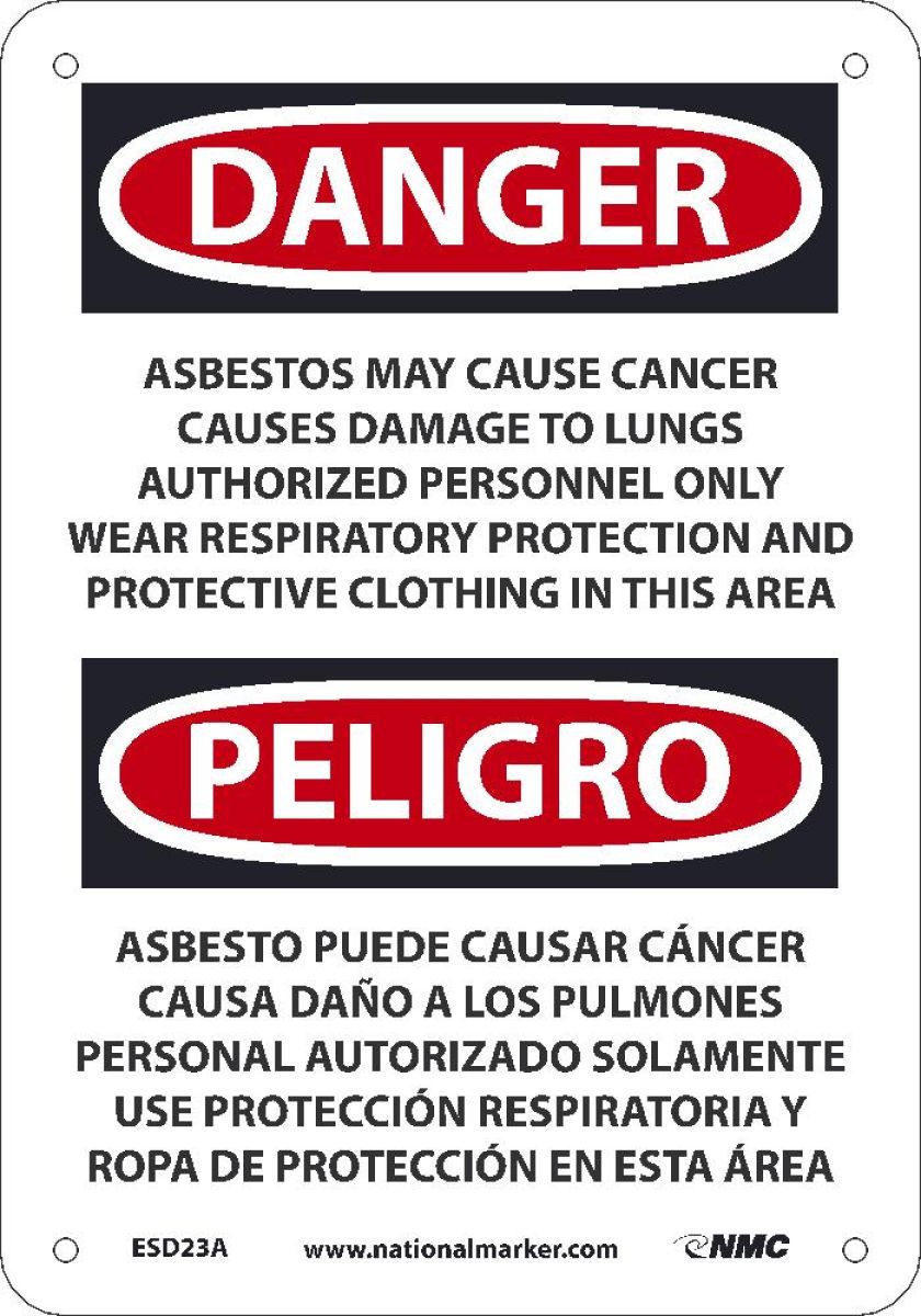 ASBESTOS MAY CAUSE CANCER CAUSES WEAR RESPIRATORY PROTECTION SIGN - BILINGUAL