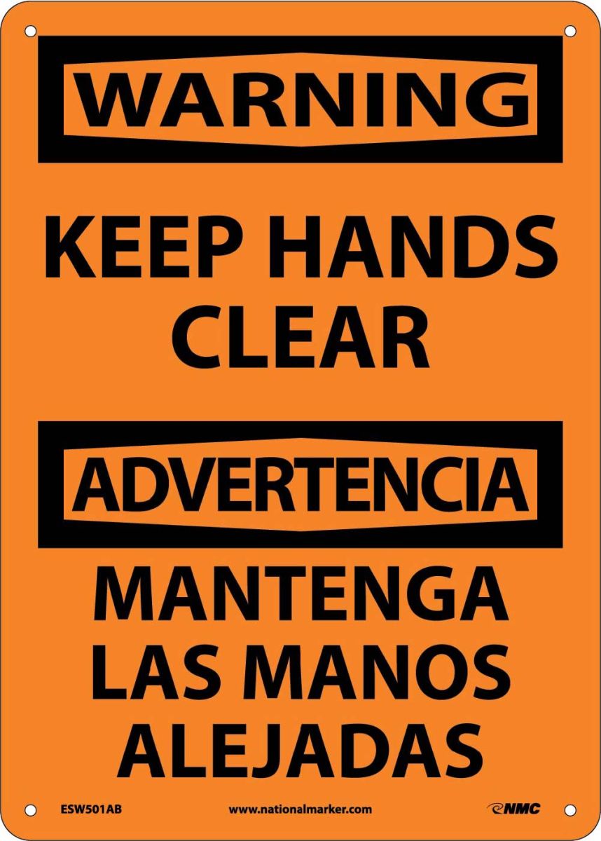 WARNING KEEP HANDS CLEAR SIGN - BILINGUAL