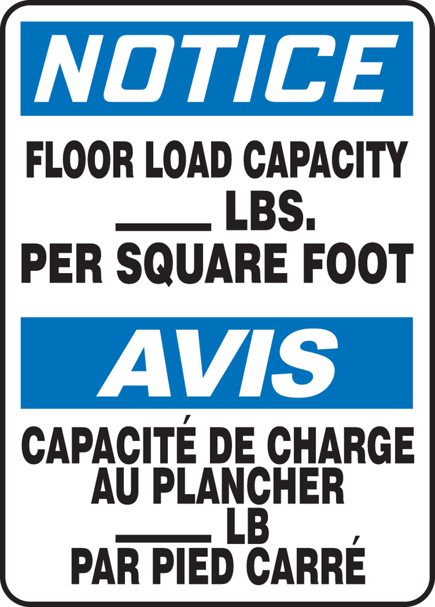 NOTICE-FLOOR LOAD CAPACITY (BILINGUAL FRENCH)