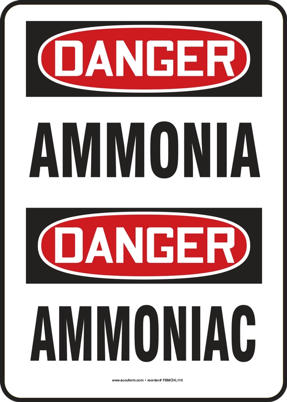 Safety Sign, Header: DANGER, Legend: AMMONIA