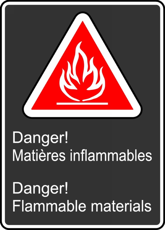 Safety Sign, Legend: DANGER FLAMMABLE MATERIALS (DANGER MATIÈRES INFLAMMABLES)